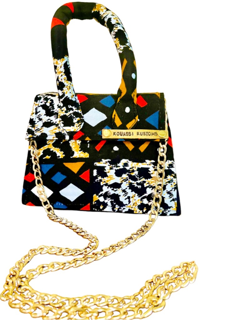 Black Multicolor Mini Top-Handle Bag with Gold Chain